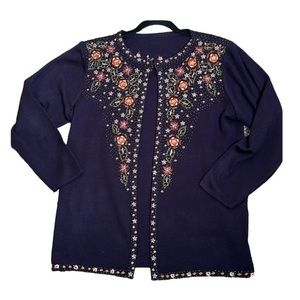 Vintage purple embroidered sequins cardigan size large y2k beads